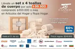 Alkosto Cannon - set x 4 toallas de cuerpo oferta