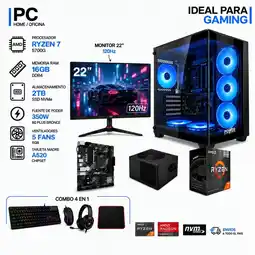 Falabella TORRE GAMER RYZEN 7 5700G - 16GB RAM - SSD 2TB M.2 - 5 FANS RGB - MONITOR 22 120Hz- COMBO GAMER oferta