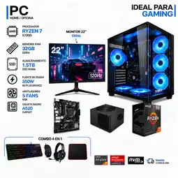 Falabella TORRE GAMER RYZEN 7 5700G - 32GB RAM - SSD 1.5TB M.2 - 5 FANS RGB - MONITOR 22 120Hz- COMBO GAMER oferta