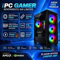 Falabella TORRE GAMER RYZEN 5 5500 - 32GB RAM - SSD 1TB M.2 - 4 FANS RGB - RTX 5050 8GB GDDR6- COMBO GAMER oferta