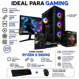 Falabella PC RYZEN 5 5600GT / RAM 32GB / 512GB SSD / BOARD A520 / MONITOR 22 / 700W 80+ oferta