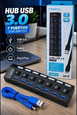 Falabella Hub multiplicador de puertos USB 1 x 7 con switch , Velocidad 3.0 oferta