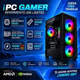 Falabella TORRE GAMER RYZEN 5 5500 - 32GB RAM - SSD 1.5TB M.2 - 4 FANS RGB - RTX 5050 8GB GDDR6- COMBO GAMER oferta