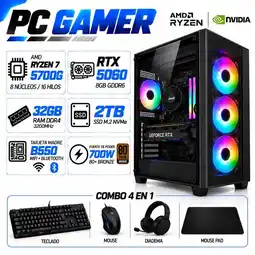 Falabella PC Gamer Ryzen 7 5700G | RTX 5060 8GB GDDR6 | 32GB RAM | 2TB SSD | B550 WIFI+BLUE | COMBO 4 EN 1 oferta