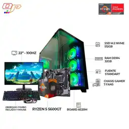Falabella COMPUTADOR GAMER R5 5600GT+ MONITOR 22 FHD CASE PECERA 7FANS RAM 32GB- SSD 512GB oferta