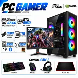 Falabella PC Gamer Ryzen 7 5700G | RTX 5060 8GB GDDR6 | 32GB RAM | 1TB SSD | MONITOR 22| B550 WIFI+BLUE oferta