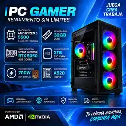 Falabella TORRE GAMER RYZEN 5 5500 - 32GB RAM - SSD 2TB M.2 - 4 FANS RGB - RTX 5050 8GB GDDR6- COMBO GAMER oferta