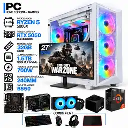 Falabella PC GAMER AMD RYZEN 5 5600X|RTX 5050 6GB|32GB RAM|SSD 1.5TB|LÍQUIDA 240ML| MONITOR 27 | COMBO 4 EN 1 oferta