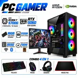 Falabella PC Gamer Ryzen 7 5700G | RTX 5060 8GB GDDR6 | 16GB RAM | 512GB SSD | MONITOR 22| B550 WIFI+BLUE oferta