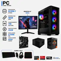 Falabella TORRE GAMER RYZEN 7 5700G - 16GB RAM - SSD 1TB M.2 - 4 FANS RGB - MONITOR 24 120Hz- COMBO GAMER oferta