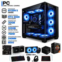 Falabella PC GAMER AMD RYZEN 5 5600X|RTX 3050 6GB|32GB RAM|SSD 512GB|LÍQUIDA 240ML| BOARD B550 | COMBO 4 EN 1 oferta