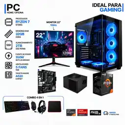 Falabella TORRE GAMER RYZEN 7 5700G - 32GB RAM - SSD 2TB M.2 - 5 FANS RGB - MONITOR 22 120Hz- COMBO GAMER oferta