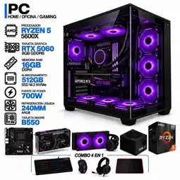 Falabella PC GAMER AMD RYZEN 5 5600X|RTX 5060 8GB|16GB RAM|SSD 512GB|LÍQUIDA 240ML| BOARD B550 WIFI | COMBO oferta