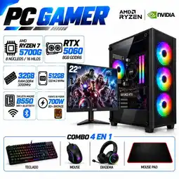 Falabella PC Gamer Ryzen 7 5700G | RTX 5060 8GB GDDR6 | 32GB RAM | 512GB SSD | MONITOR 22| B550 WIFI+BLUE oferta