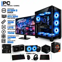 Falabella PC GAMER AMD RYZEN 5 5600X|RTX 3050 6GB|16GB RAM|SSD 1.5TB|LÍQUIDA 240ML | MONITOR 22 | BOARD B550 oferta