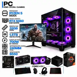 Falabella PC GAMER AMD RYZEN 5 5600X|RTX 5060 8GB|32GB RAM|SSD 1.5TB|LÍQUIDA 240ML| MONITOR 24 | B550 WIFI oferta