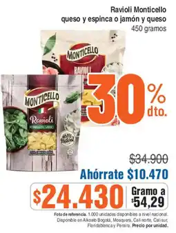 Alkosto Monticello ravioli queso y espina o jamón y queso oferta