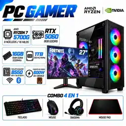 Falabella PC Gamer Ryzen 7 5700G | RTX 5060 8GB GDDR6 | 16GB RAM | 1TB SSD | MONITOR 27| B550 WIFI+BLUE oferta