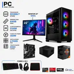 Falabella TORRE GAMER RYZEN 7 5700G - 64GB RAM - SSD 512GB M.2 - 4 FANS RGB - MONITOR 22 120Hz- COMBO GAMER oferta
