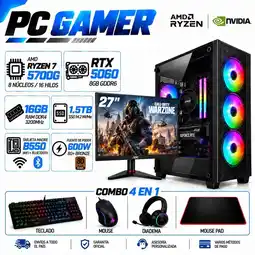 Falabella PC Gamer Ryzen 7 5700G | RTX 5060 8GB GDDR6 | 16GB RAM | 1.5TB SSD | MONITOR 27| B550 WIFI+BLUE oferta