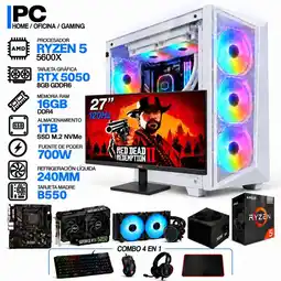 Falabella PC GAMER AMD RYZEN 5 5600X|RTX 5050 6GB|16GB RAM|SSD 1TB|LÍQUIDA 240ML| MONITOR 27 | COMBO 4 EN 1 oferta
