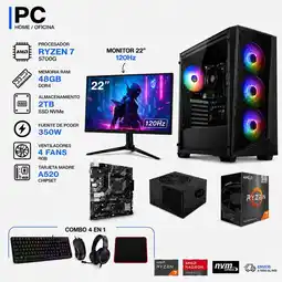 Falabella TORRE GAMER RYZEN 7 5700G - 48GB RAM - SSD 2TB M.2 - 4 FANS RGB - MONITOR 22 120Hz- COMBO GAMER oferta