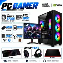Falabella PC Gamer Ryzen 7 5700G | RTX 5060 8GB GDDR6 | 32GB RAM | 512GB SSD | MONITOR 24| B550 WIFI+BLUE oferta