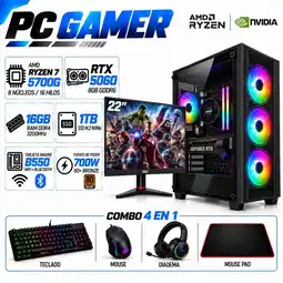 Falabella PC Gamer Ryzen 7 5700G | RTX 5060 8GB GDDR6 | 16GB RAM | 1TB SSD | MONITOR 22| B550 WIFI+BLUE oferta