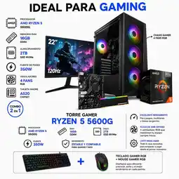 Falabella TORRE GAMER RYZEN 5 5600G - 16GB RAM - SSD 2TB - BOARD A520M - MONITOR 22 FHD oferta
