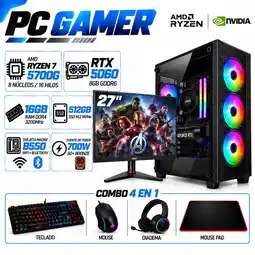 Falabella PC Gamer Ryzen 7 5700G | RTX 5060 8GB GDDR6 | 16GB RAM | 512GB SSD | MONITOR 27| B550 WIFI+BLUE oferta