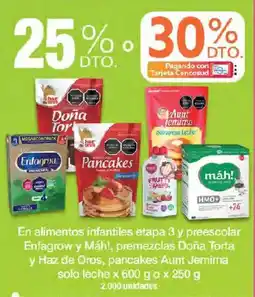 Jumbo Enfagrow y Mähl, premezclas Doña Torta y Haz de Oros, pancakes Aunt Jemima oferta