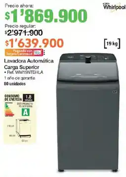 Jumbo Whirlpool lavadora automática carga superior oferta