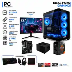 Falabella TORRE GAMER RYZEN 7 5700G - 16GB RAM - SSD 1.5TB M.2 - 5 FANS RGB - MONITOR 22 120Hz- COMBO GAMER oferta