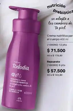 Natura Natura tododia crema para el cuerpo nutrición prebiótica oferta