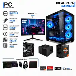 Falabella TORRE GAMER RYZEN 7 5700G - 16GB RAM - SSD 512GB M.2 - 5 FANS RGB - MONITOR 22 120Hz- COMBO GAMER oferta