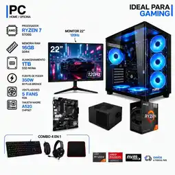 Falabella TORRE GAMER RYZEN 7 5700G - 16GB RAM - SSD 1TB M.2 - 5 FANS RGB - MONITOR 22 120Hz- COMBO GAMER oferta