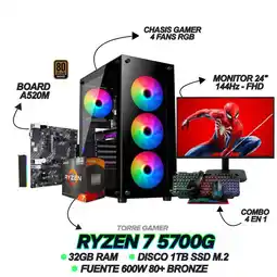 Falabella PC Gamer Ryzen 7 5700G 32GB RAM SSD 1TB + Monitor 24” 144Hz + Combo 4 en 1 oferta