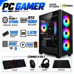 Falabella PC Gamer Ryzen 7 5700G | RTX 5060 8GB GDDR6 | 16GB RAM | 1.5.TB SSD | B550 WIFI+BLUE | COMBO 4 EN 1 oferta