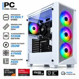 Falabella TORRE GAMER RYZEN 7 5700G - 24GB RAM - SSD 512GB M.2 - FUENTE 350W - 4 FANS RGB BLANCO oferta