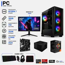 Falabella TORRE GAMER RYZEN 7 5700G - 16GB RAM - SSD 1TB M.2 - 4 FANS RGB - MONITOR 22 120Hz- COMBO GAMER oferta