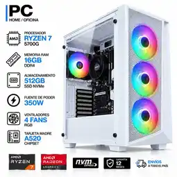 Falabella TORRE GAMER RYZEN 7 5700G - 16GB RAM - SSD 512GB M.2 - FUENTE 350W - 4 FANS RGB BLANCO oferta