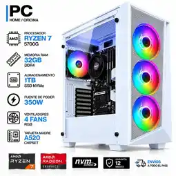Falabella TORRE GAMER RYZEN 7 5700G - 32GB RAM - SSD 1TB M.2 - FUENTE 350W - 4 FANS RGB BLANCO oferta
