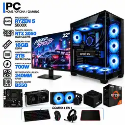 Falabella PC GAMER AMD RYZEN 5 5600X|RTX 3050 6GB|16GB RAM|SSD 2TB|LÍQUIDA 240ML | MONITOR 22 | BOARD B550 oferta