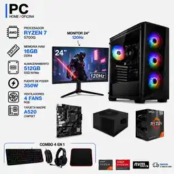 Falabella TORRE GAMER RYZEN 7 5700G - 16GB RAM - SSD 512GB M.2 - 4 FANS RGB - MONITOR 24 120Hz- COMBO GAMER oferta