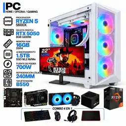 Falabella PC GAMER AMD RYZEN 5 5600X|RTX 5050 6GB|16GB RAM|SSD 1.5TB|LÍQUIDA 240ML| MONITOR 22 | COMBO 4 EN 1 oferta