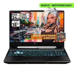 Falabella PORTATIL GAMER TUF RYZEN 7 7445HS 24 GB RAM 512 GB SSD 15 FHD GEFORCE RTX 3050 4 GB NEGRO oferta