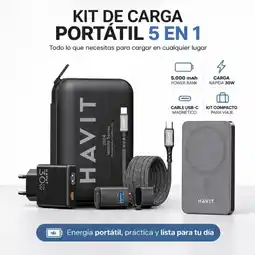 Falabella Kit Viajero : Power Bank 5.000 mAh + Cargador Carga Rápida 30W , Cable Tipo C y Adaptador Negro oferta