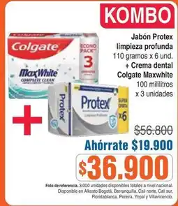 Alkosto Colgate - jabón protex limpieza profunda + crema dental maxwhite oferta