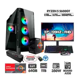 Falabella PC R5 5600GT+ MONITOR 27 FHD 120HZ+ RAM 64GB+ SSD 1TB+ REGULADOR+ USB WIFI oferta
