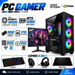 Falabella PC Gamer Ryzen 7 5700G | RTX 5060 8GB GDDR6 | 16GB RAM | 1TB SSD | MONITOR 24| B550 WIFI+BLUE oferta